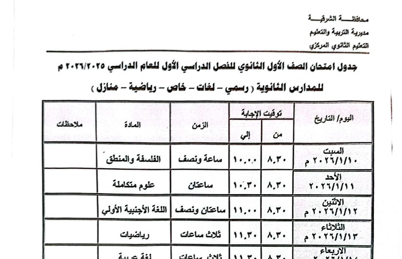 جدول الامتحانات 