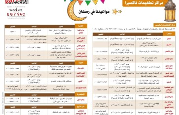 مواعيد العمل بمراكز تطعيمات لقاح الإنفلونزا الموسمية في شهر رمضان 