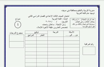 نماذج استرشادية لنظام البوكليت لطلاب الشهادة الإعدادية 2025 في بني سويف نماذج استرشادية لنظام البوكليت لطلاب الشهادة الإعدادية 2025 في بني سويف