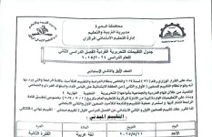 جدول امتحانات الصفين الأول والثاني الابتدائي 