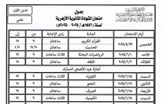 جدول امتحانات الشهادة الثانوية الأزهرية 2025 جدول امتحانات الشهادة الثانوية الأزهرية 2025