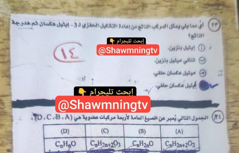 امتحان الكيمياء امتحان الكيمياء