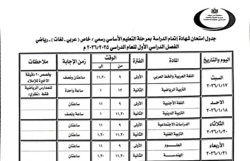 جدول امتحانات الشهاده الاعداديه 