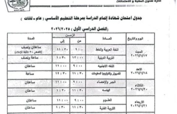 جدول امتحانات الشهاده الاعداديه 