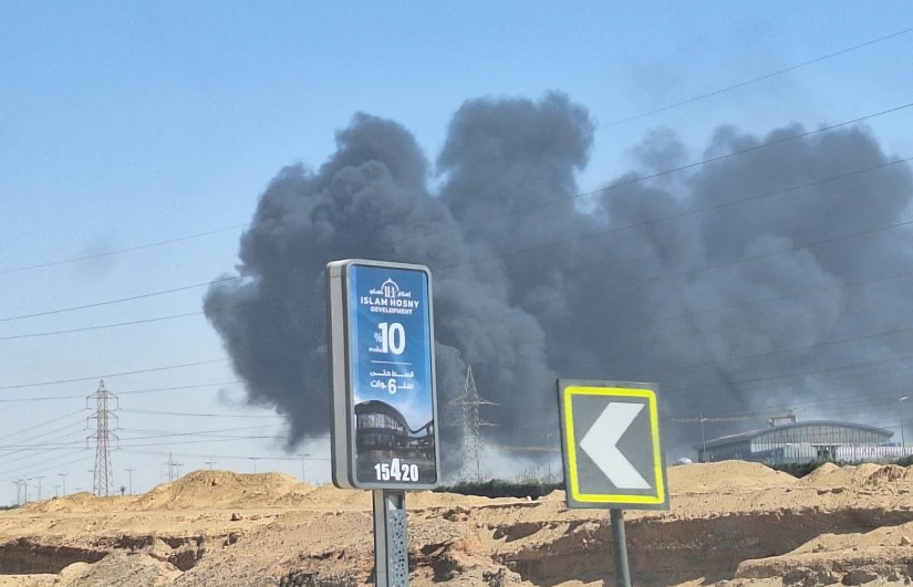 حريق مشروع تحت الإنشاء على طريق السويس